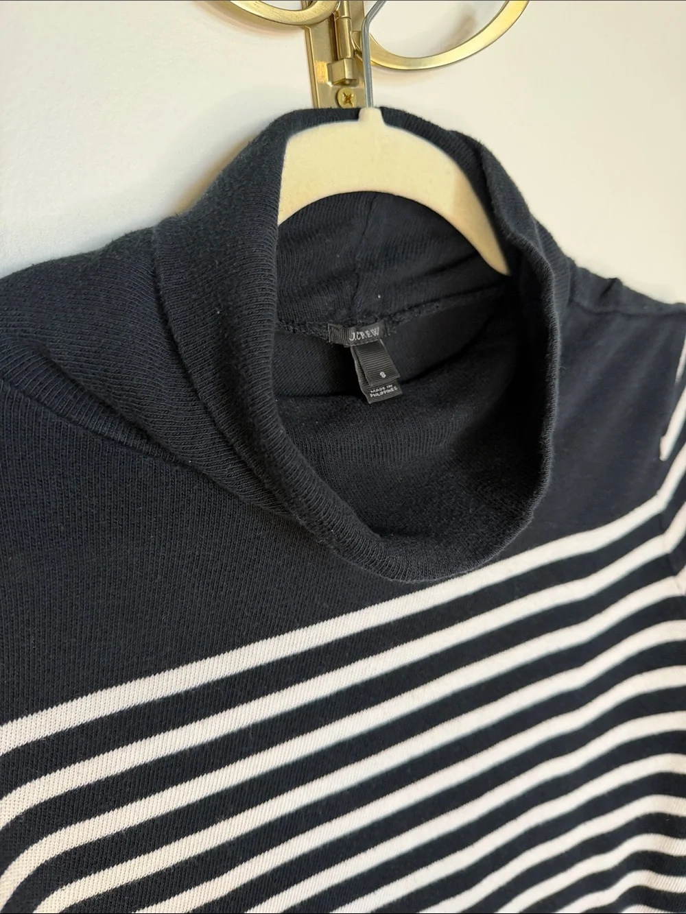 J. Crew Black and White Striped Turtleneck Sweater